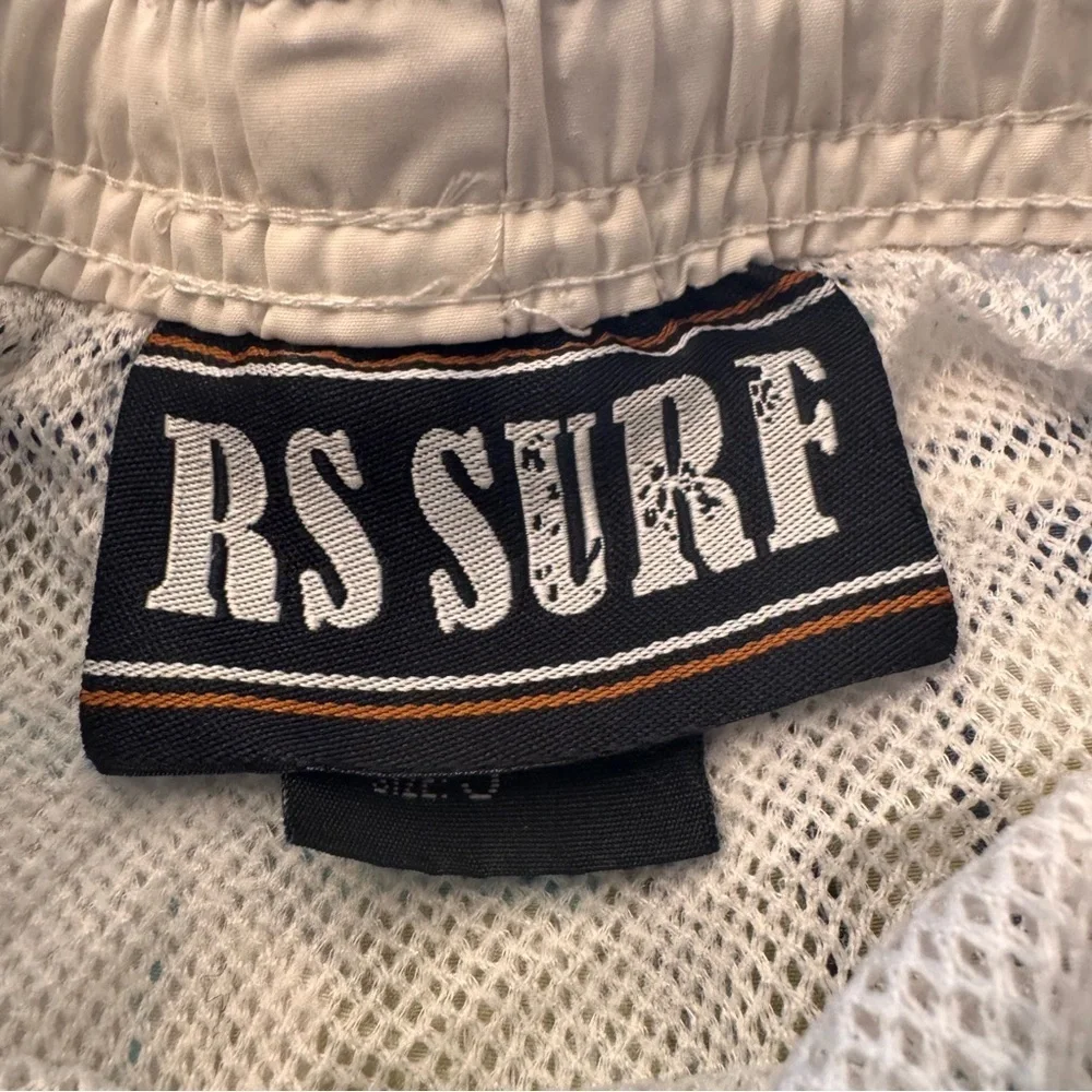 RS Surf Boys Swim Trunks Board Shorts Green White Plaid Lined Tie Waist Size 5